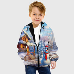 Куртка с капюшоном детская Новогодняя деревня и снеговик, цвет: 3D-черный — фото 2