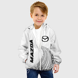 Куртка с капюшоном детская Mazda speed на светлом фоне со следами шин вертика, цвет: 3D-белый — фото 2