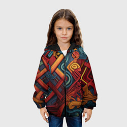 Куртка с капюшоном детская Абстрактный узор в этническом стиле, цвет: 3D-черный — фото 2