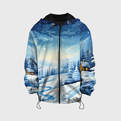 Куртка с капюшоном детская Новогодняя опушка, цвет: 3D-черный