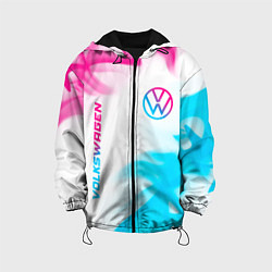 Куртка с капюшоном детская Volkswagen neon gradient style вертикально, цвет: 3D-черный