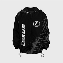 Куртка с капюшоном детская Lexus speed на темном фоне со следами шин вертикал, цвет: 3D-черный