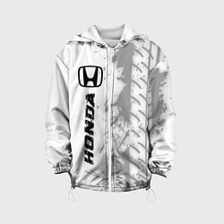 Куртка с капюшоном детская Honda speed на светлом фоне со следами шин по-верт, цвет: 3D-белый