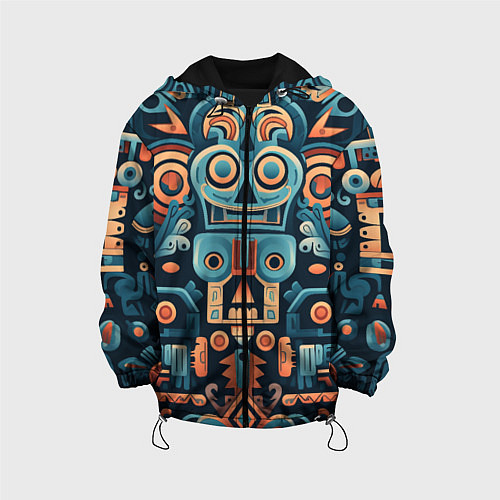 Детская куртка Симметричный абстрактный паттерн в ацтекском стиле / 3D-Черный – фото 1