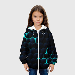 Куртка с капюшоном детская Бирюзовый сквозь чёрные соты, цвет: 3D-белый — фото 2