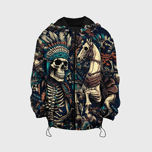 Детская куртка Татуировка скелета индейца и ковбоя в техасе / 3D-Черный – фото 1