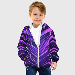 Куртка с капюшоном детская Фиолетовые неон полосы киберпанк, цвет: 3D-белый — фото 2