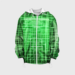 Куртка с капюшоном детская Зелёные неоновые полосы киберпанк, цвет: 3D-белый