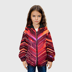 Куртка с капюшоном детская Красные неон полосы киберпанк, цвет: 3D-черный — фото 2