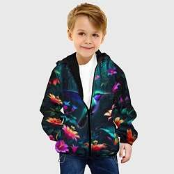 Куртка с капюшоном детская Колибри в темном лесу, цвет: 3D-черный — фото 2