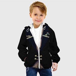 Куртка с капюшоном детская Фрак тёмный с цепочками и брошью, цвет: 3D-белый — фото 2