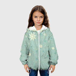 Куртка с капюшоном детская Снежинки и звезды на матно зеленем, цвет: 3D-белый — фото 2