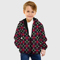 Куртка с капюшоном детская Красно-черный зеленый геометрический узор, цвет: 3D-черный — фото 2