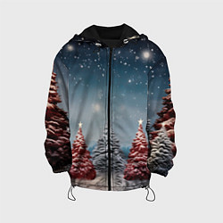 Куртка с капюшоном детская Волшебство зимней природы иней на деревьях, цвет: 3D-черный