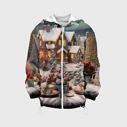 Куртка с капюшоном детская Объемные новогодние домики, цвет: 3D-белый