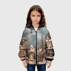 Куртка с капюшоном детская Рождественские огни на деревьях, цвет: 3D-черный — фото 2