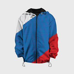 Куртка с капюшоном детская Белый синий красный вязаный фон, цвет: 3D-черный
