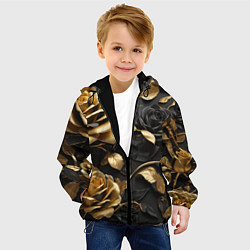 Куртка с капюшоном детская Металлические розы золотые и черные, цвет: 3D-черный — фото 2