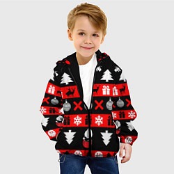 Куртка с капюшоном детская Новогодний патерн с оленями и сантой, цвет: 3D-черный — фото 2