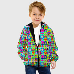 Куртка с капюшоном детская Сердца и квадраты абстракция, цвет: 3D-черный — фото 2