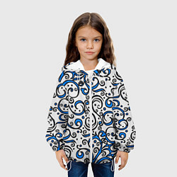 Куртка с капюшоном детская Синие кружевные узоры, цвет: 3D-белый — фото 2