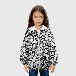 Куртка с капюшоном детская Чёрный кружевной узор, цвет: 3D-белый — фото 2