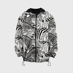 Куртка с капюшоном детская Зебры и тигры, цвет: 3D-черный