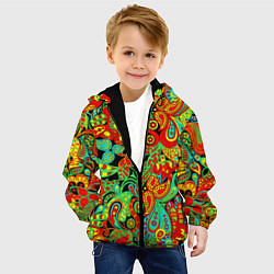 Куртка с капюшоном детская Индийский этнический орнамент пейсли, цвет: 3D-черный — фото 2