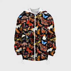 Куртка с капюшоном детская Разноцветные тропические бабочки, цвет: 3D-белый