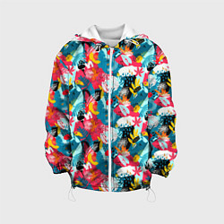 Куртка с капюшоном детская Тропический цветной узор, цвет: 3D-белый