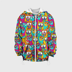 Куртка с капюшоном детская Разноцветные совы, цвет: 3D-белый