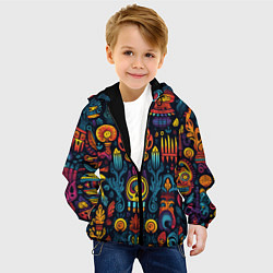 Куртка с капюшоном детская Паттерн в мексиканском фолк-стиле, цвет: 3D-черный — фото 2