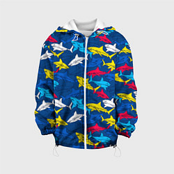 Куртка с капюшоном детская Разноцветные акулы на глубине, цвет: 3D-белый