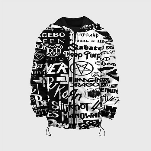 Детская куртка Логотипы лучших групп черно белый / 3D-Черный – фото 1