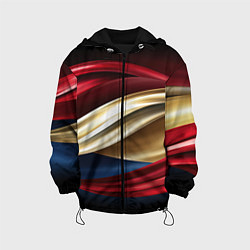 Куртка с капюшоном детская Золотые и красные волны абстракции, цвет: 3D-черный