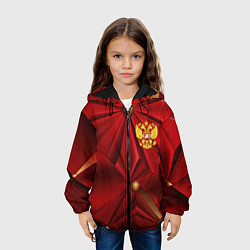 Куртка с капюшоном детская Золотой герб России на красной абстракции, цвет: 3D-черный — фото 2