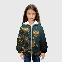 Куртка с капюшоном детская Герб России и бирюзовый фон, цвет: 3D-белый — фото 2