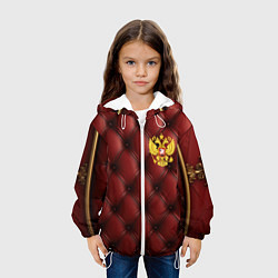 Куртка с капюшоном детская Золотой герб России на красном кожаном фоне, цвет: 3D-белый — фото 2