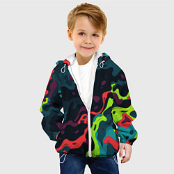 Куртка с капюшоном детская Яркий кислотный абстрактный камуфляж, цвет: 3D-белый — фото 2