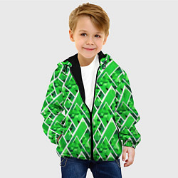 Куртка с капюшоном детская Зелёные треугольники и белые полосы, цвет: 3D-черный — фото 2