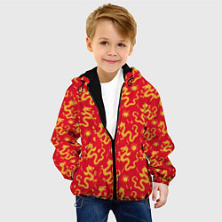 Куртка с капюшоном детская Золотые драконы на красном фоне, цвет: 3D-черный — фото 2
