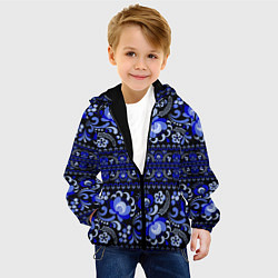 Куртка с капюшоном детская Новогодняя гжельская роспись цветами на чёрном фон, цвет: 3D-черный — фото 2