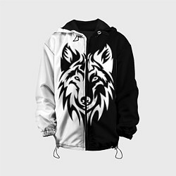 Куртка с капюшоном детская Волк чёрно-белый, цвет: 3D-черный