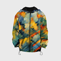 Куртка с капюшоном детская Жёлтые и синие мазки, цвет: 3D-черный
