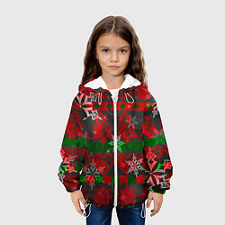 Куртка с капюшоном детская Рождественские узоры ёлки и снежинки, цвет: 3D-белый — фото 2