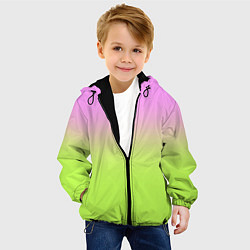 Куртка с капюшоном детская Розовый и ярко-зеленый градиент, цвет: 3D-черный — фото 2