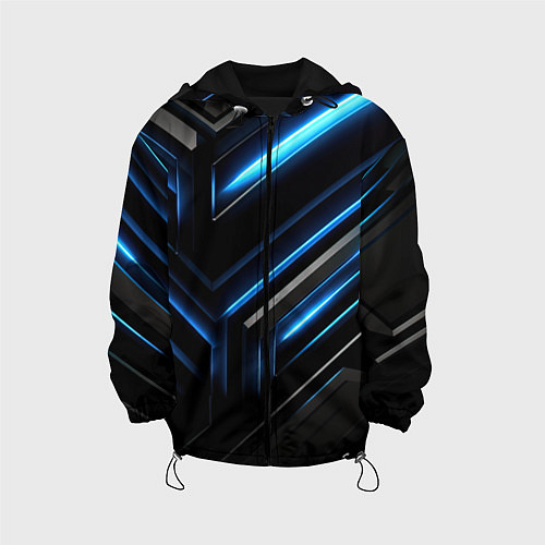 Детская куртка Черный абстрактный фон и синие неоновые вставки / 3D-Черный – фото 1
