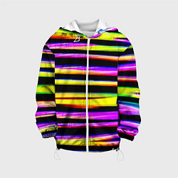 Куртка с капюшоном детская Цветные неоновые полосы, цвет: 3D-белый