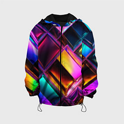 Куртка с капюшоном детская Цветные стеклянные блоки - неоновый геометричный у, цвет: 3D-черный