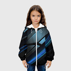 Куртка с капюшоном детская Черная абстракция с синим неоновым ярким свечением, цвет: 3D-белый — фото 2